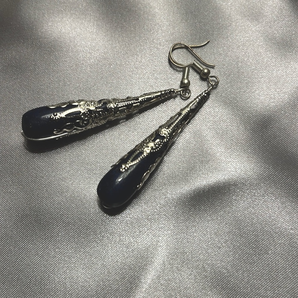 Lapis-blue long drop earrings